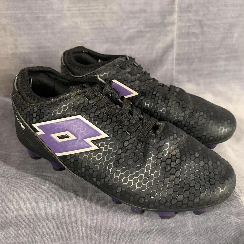 Lotto Storm Girls Soccer Cleats Black Purple Size 2 US Firm Ground Shoes Youth